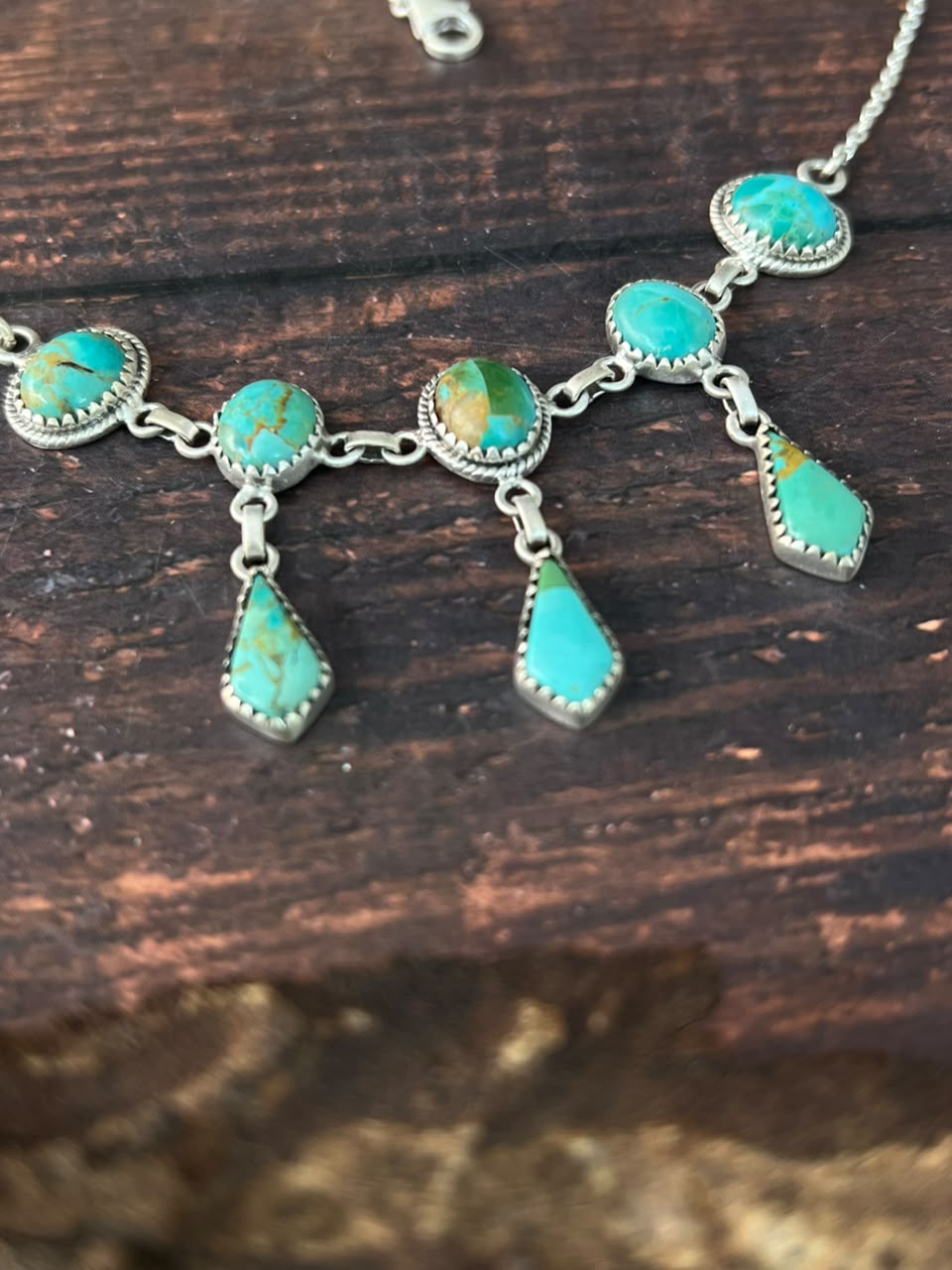Handmade Sterling Silver Kingman Turquoise Necklace Signed Nizhoni