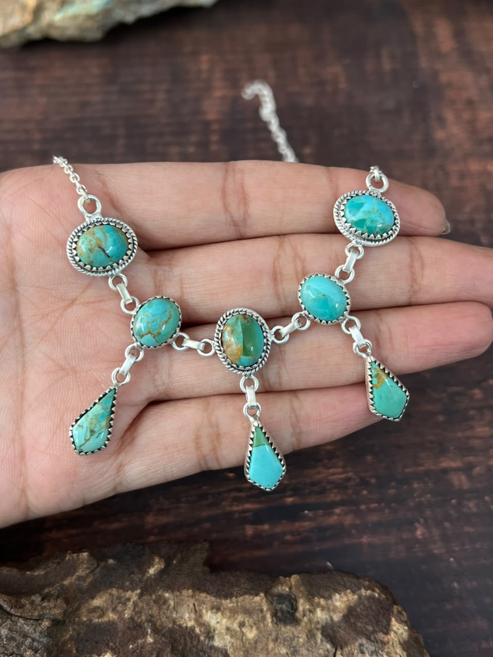 Handmade Sterling Silver Kingman Turquoise Necklace Signed Nizhoni