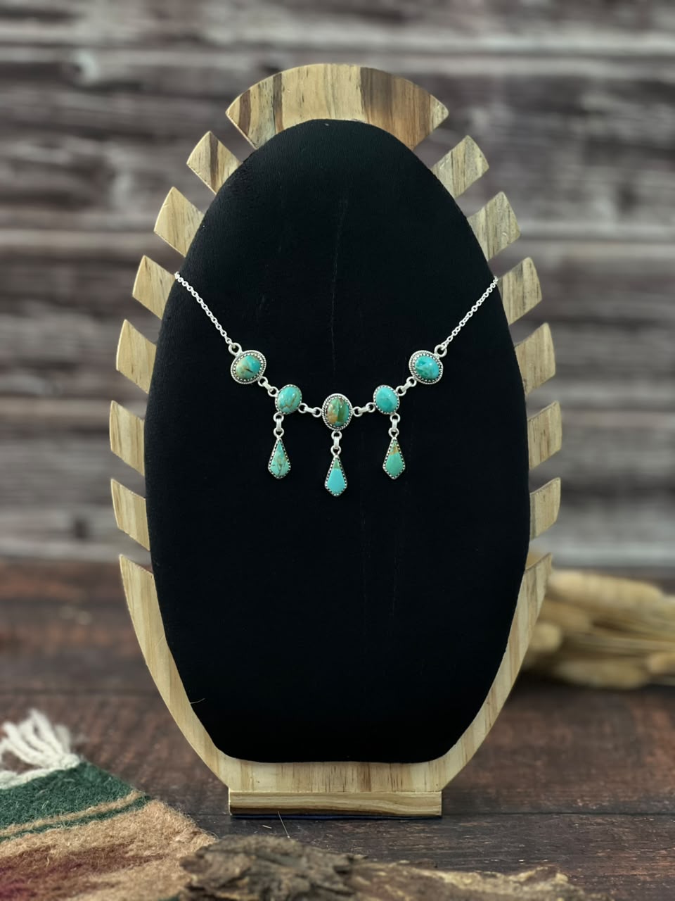 Handmade Sterling Silver Kingman Turquoise Necklace Signed Nizhoni