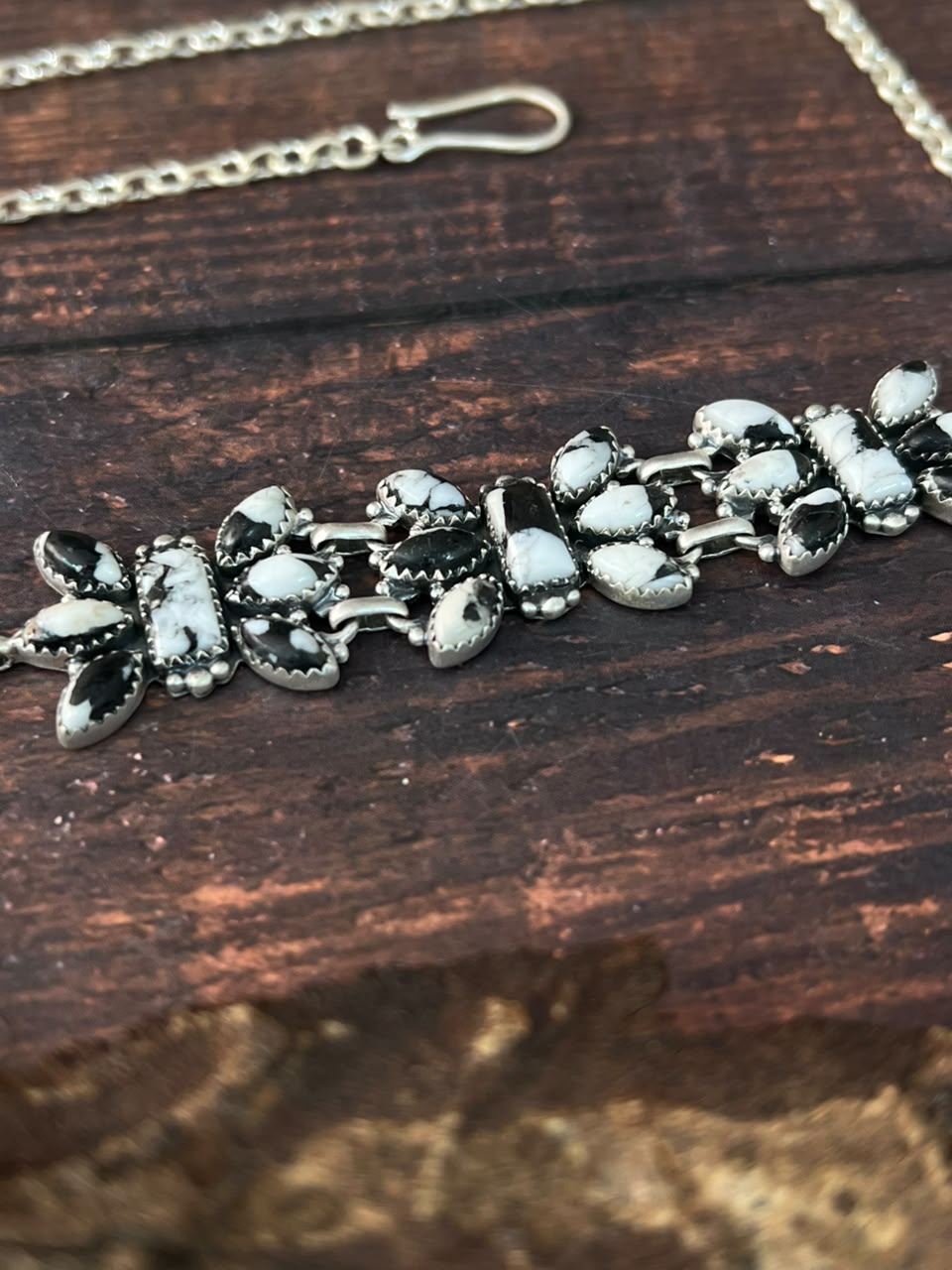 Handmade Sterling Silver White Buffalo Choker Necklace Signed Nizhoni