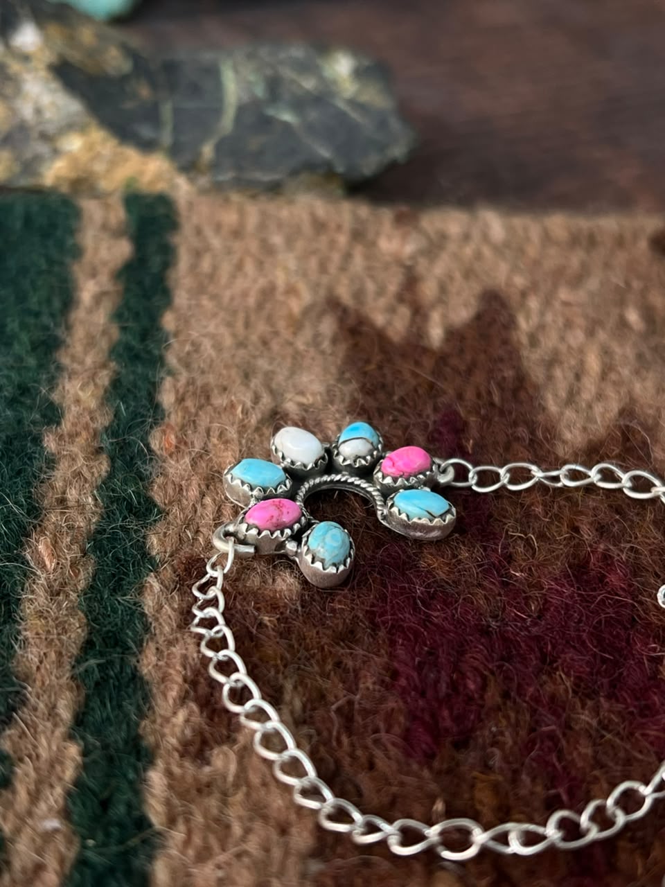 Handmade Sterling Silver Cotton Candy Chain Naja Bracelet Signed Nizhoni