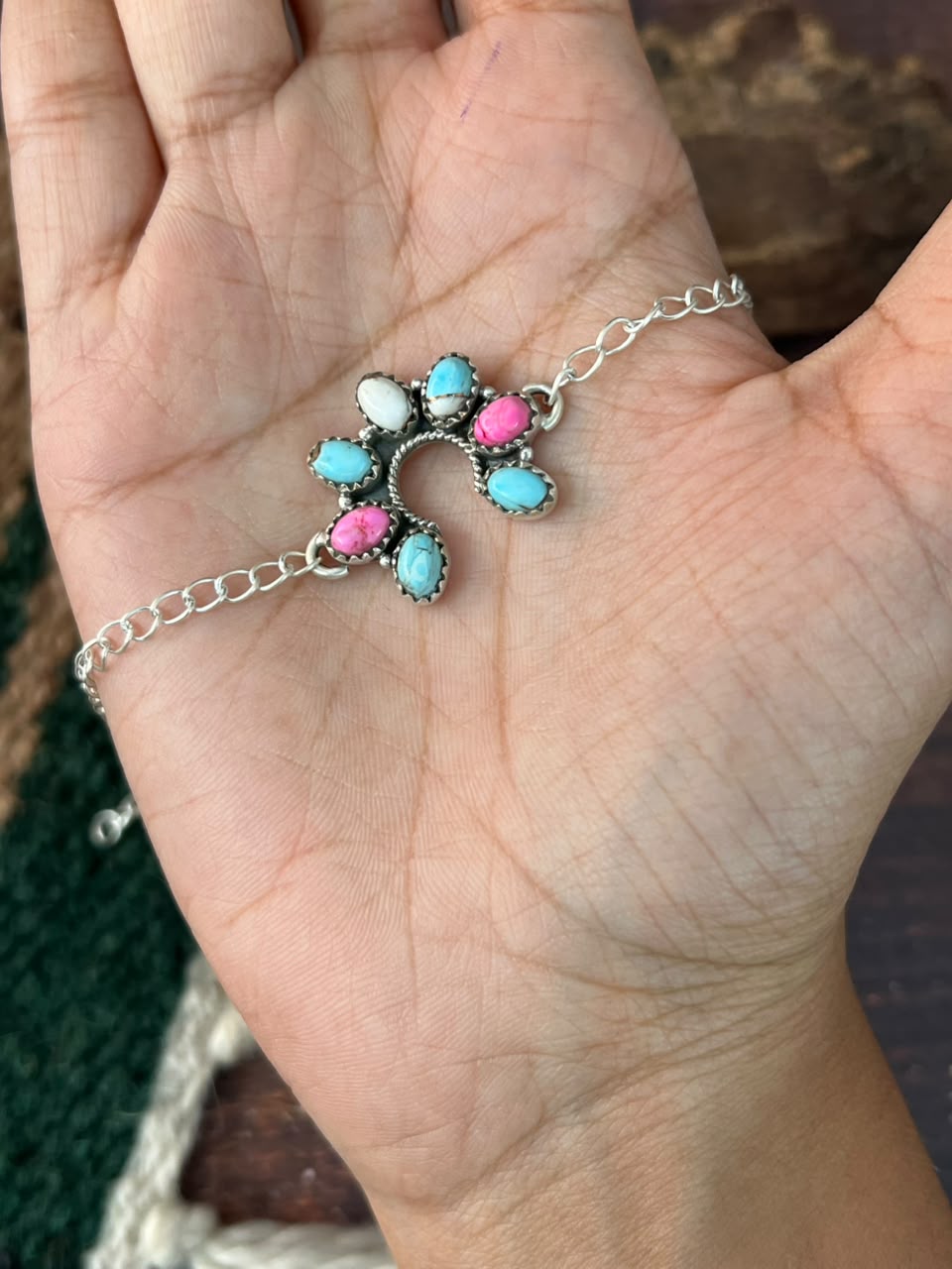 Handmade Sterling Silver Cotton Candy Chain Naja Bracelet Signed Nizhoni