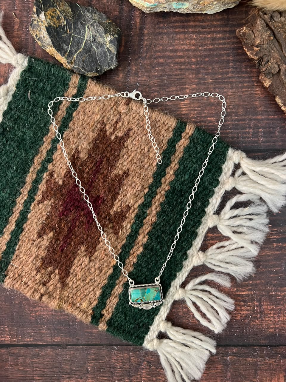 Handmade Sterling Silver Kingman Turquoise Necklace Signed Nizhoni