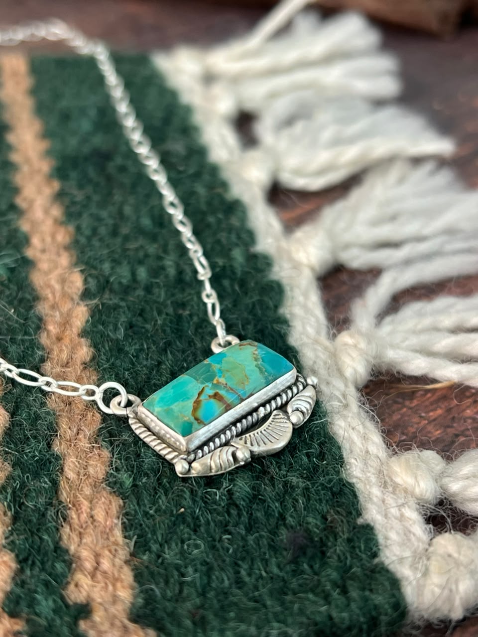 Handmade Sterling Silver Kingman Turquoise Necklace Signed Nizhoni