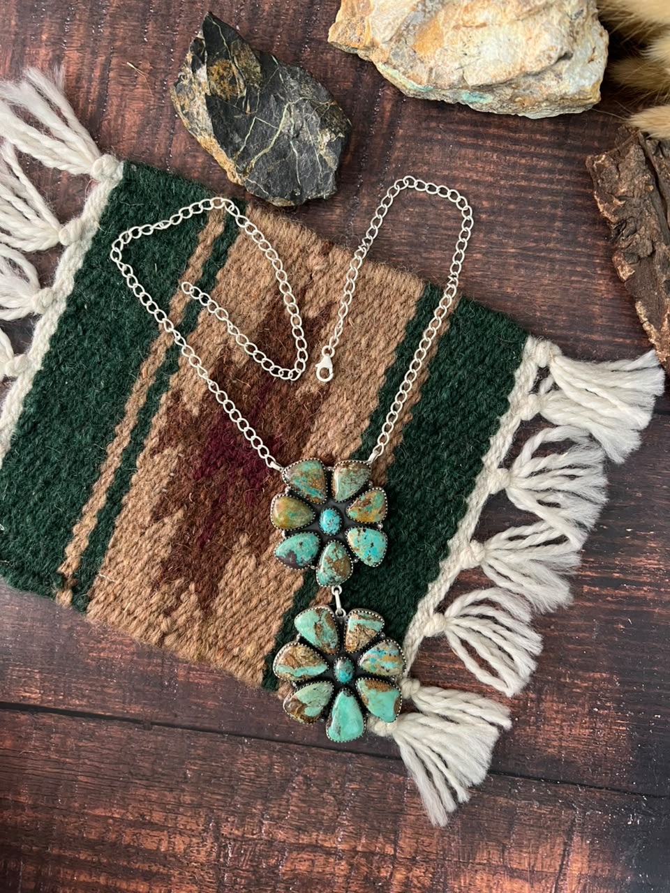 Handmade Sterling Silver Royston Turquoise Drop Necklace Signed Nizhoni