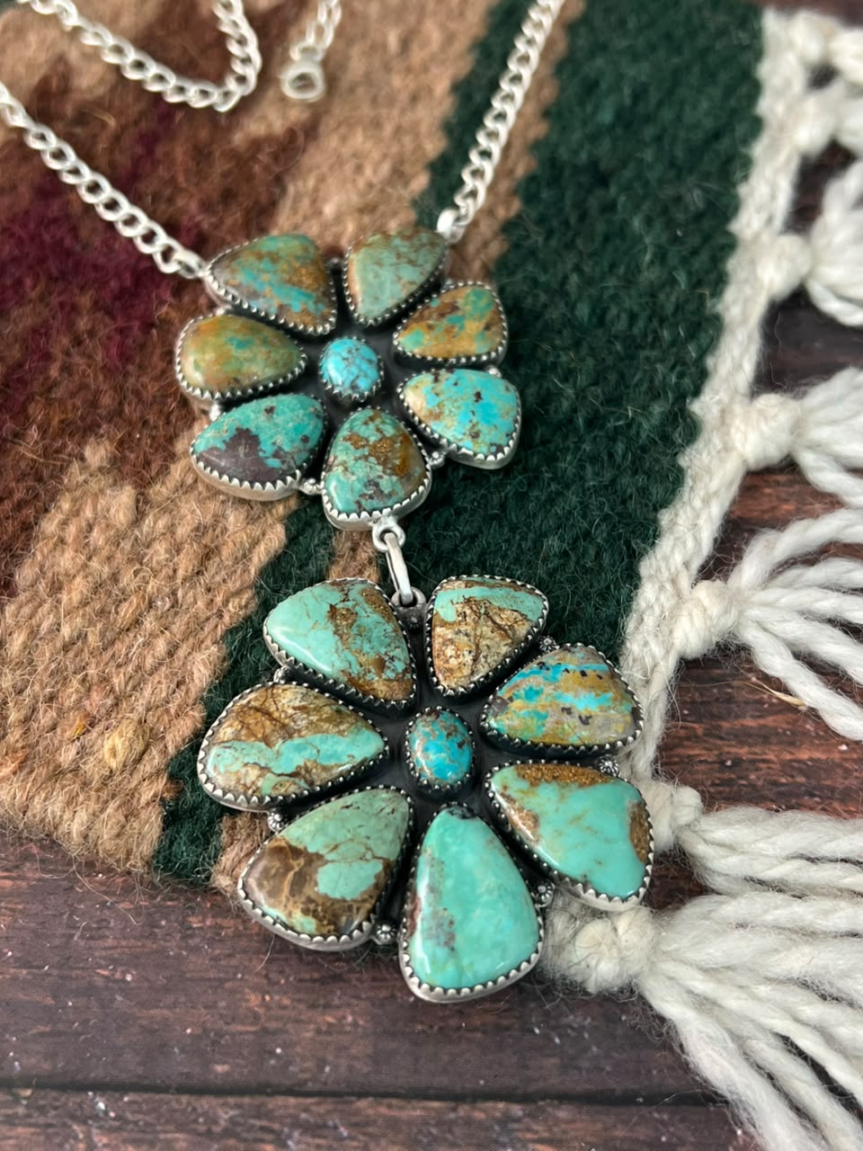 Handmade Sterling Silver Royston Turquoise Drop Necklace Signed Nizhoni