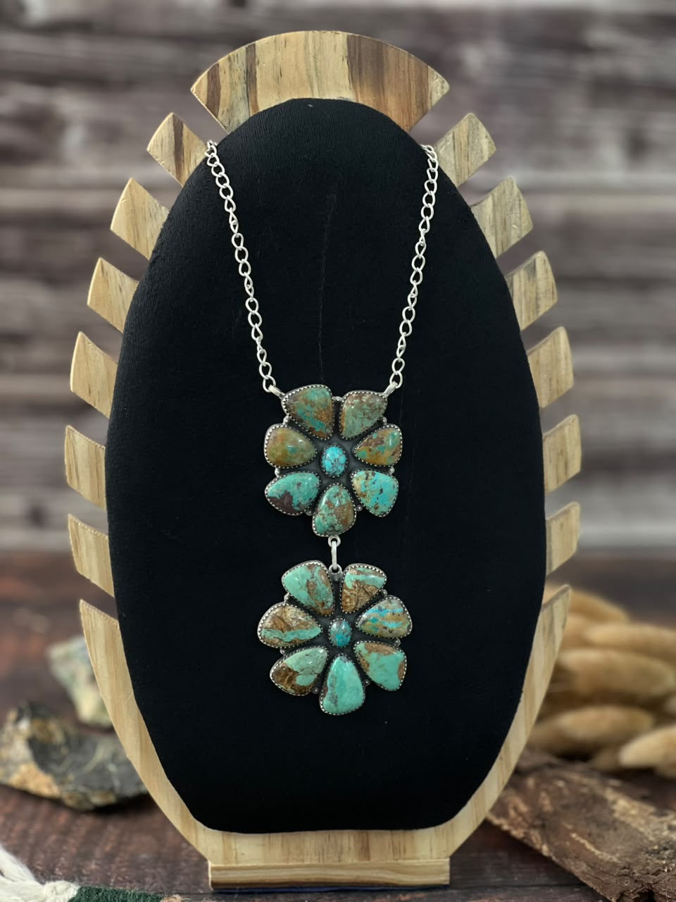 Handmade Sterling Silver Royston Turquoise Drop Necklace Signed Nizhoni