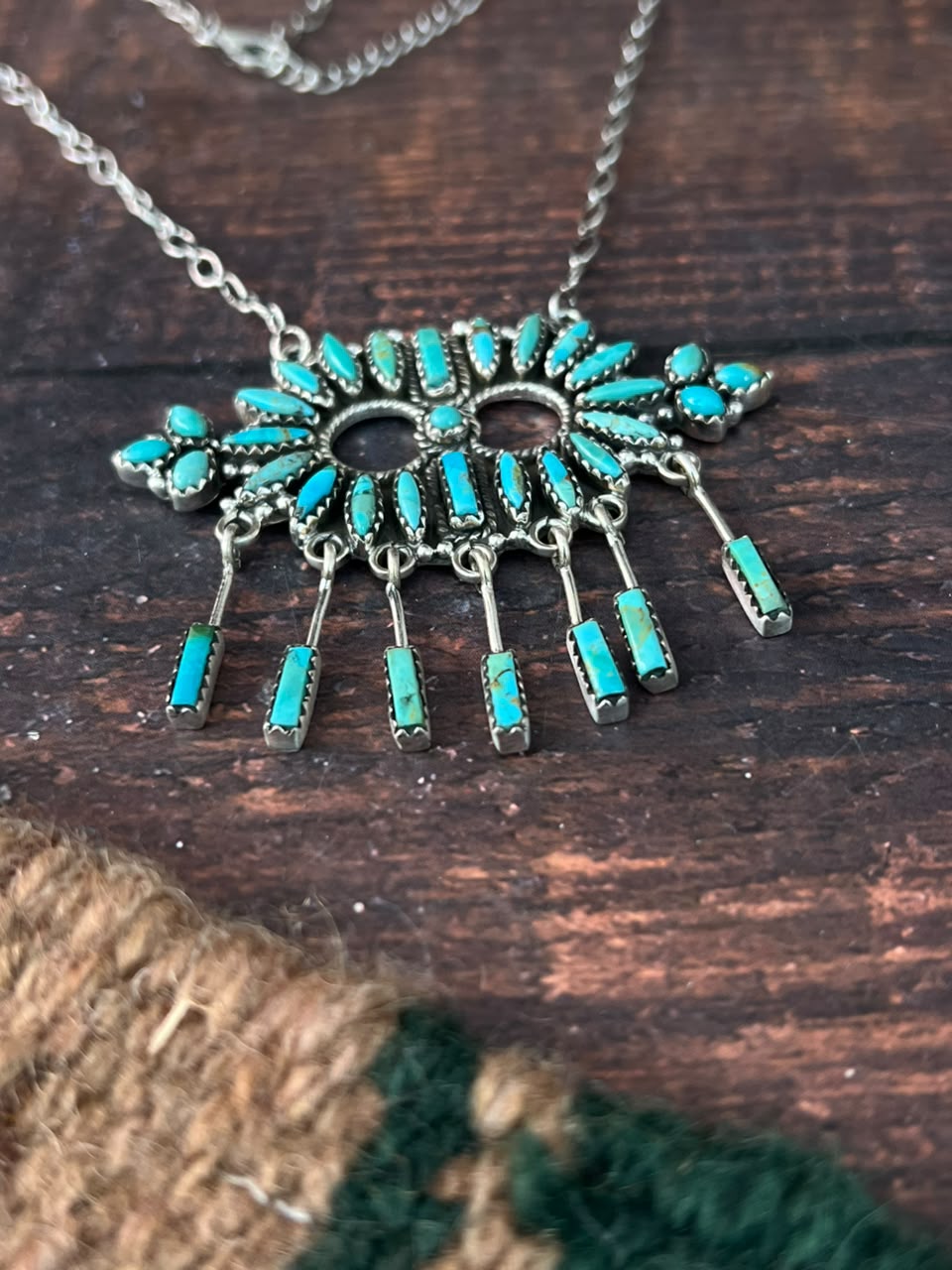 Handmade Sterling Silver Kingman Turquoise Necklace Signed Nizhoni