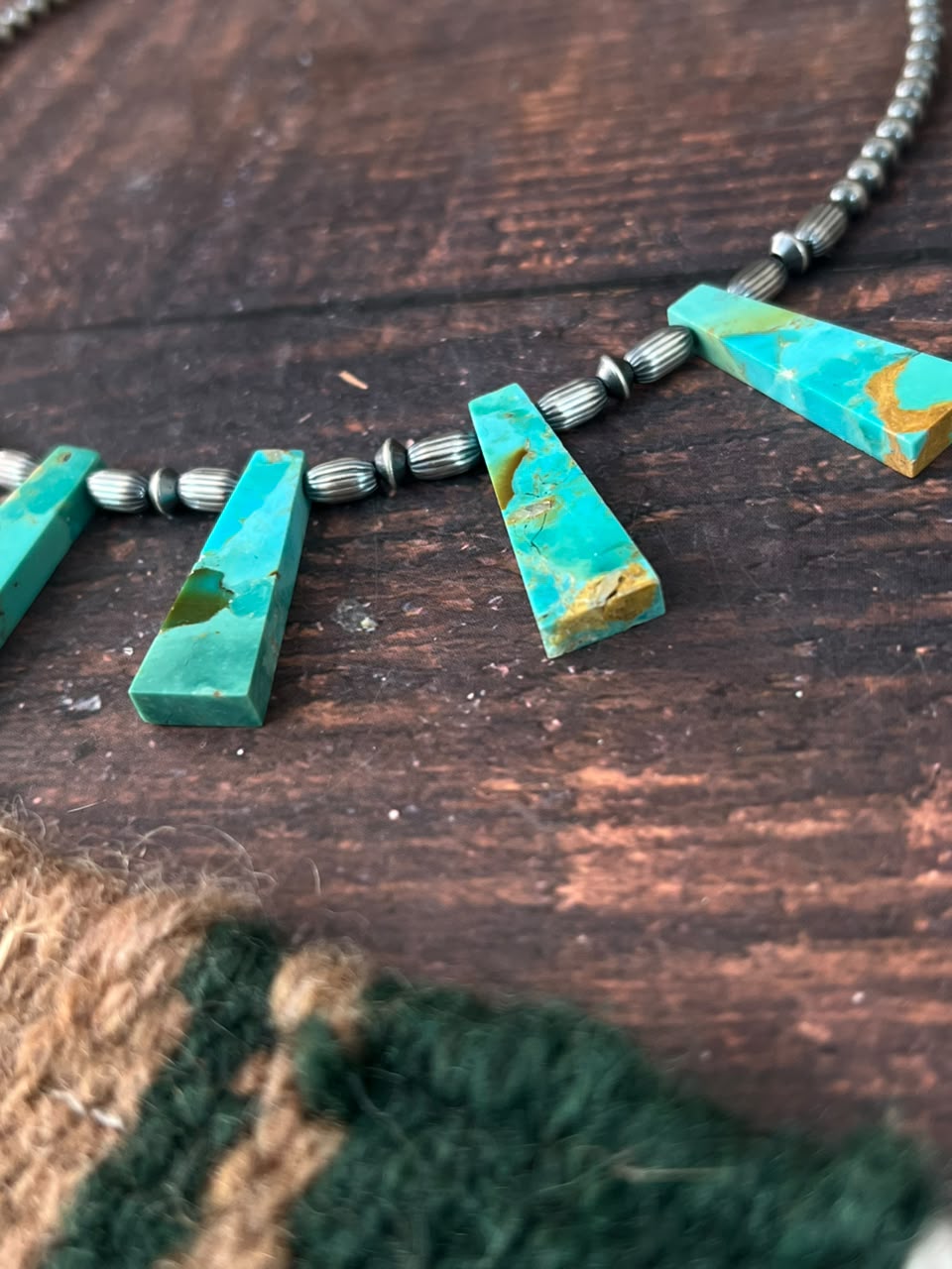 Handmade Sterling Silver Kingman Turquoise Beaded Necklace Signed Nizhoni