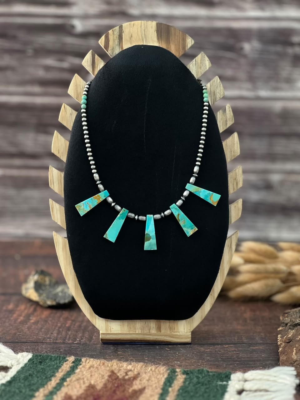 Handmade Sterling Silver Kingman Turquoise Beaded Necklace Signed Nizhoni