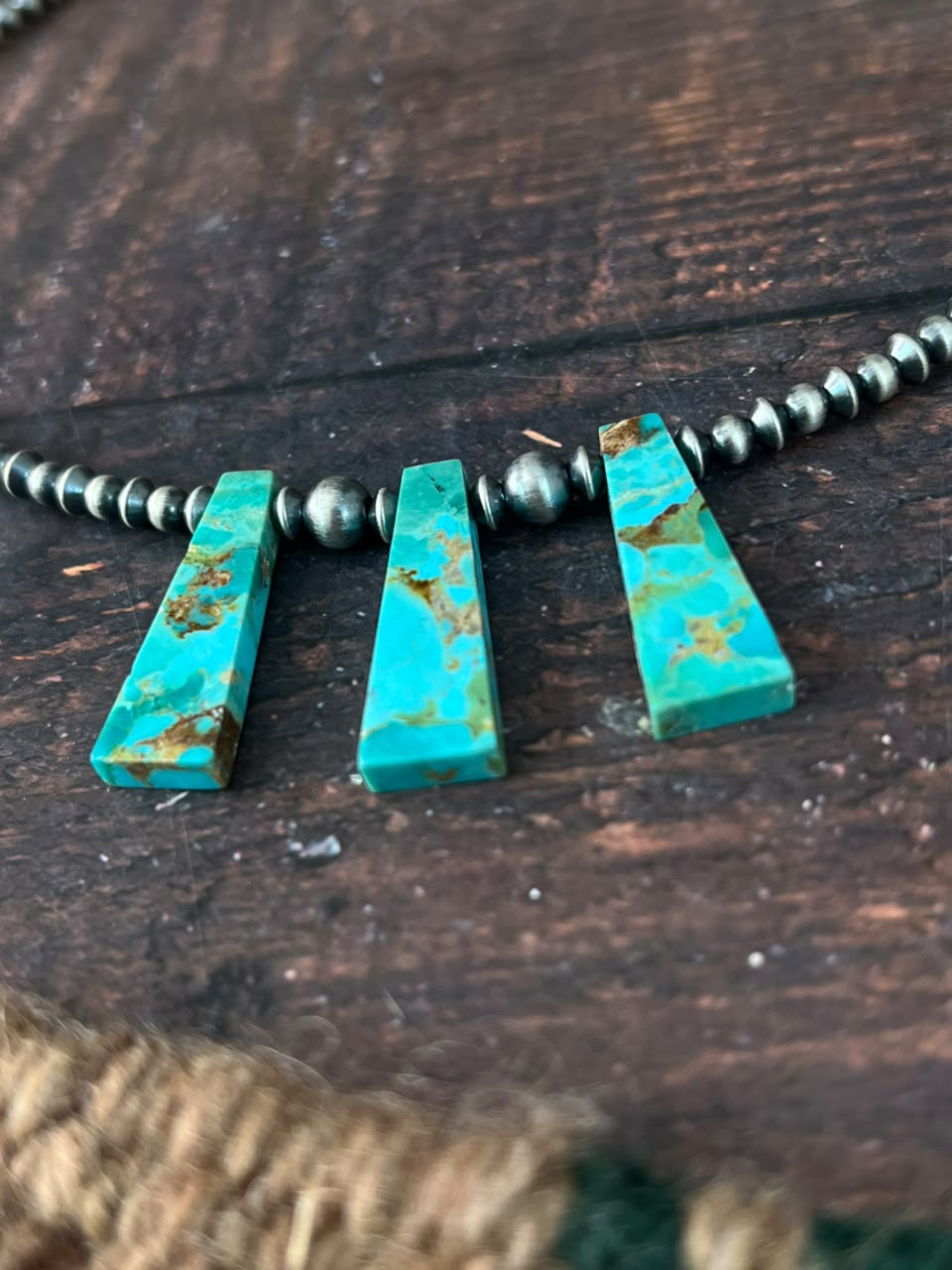 Handmade Sterling Silver Kingman Turquoise Beaded Necklace Signed Nizhoni