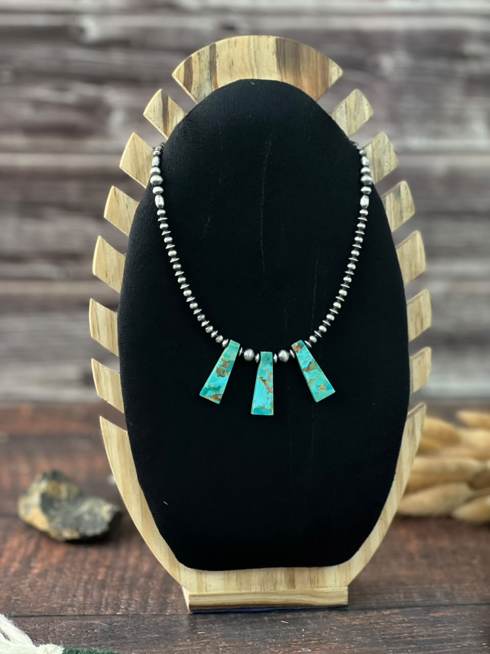 Handmade Sterling Silver Kingman Turquoise Beaded Necklace Signed Nizhoni