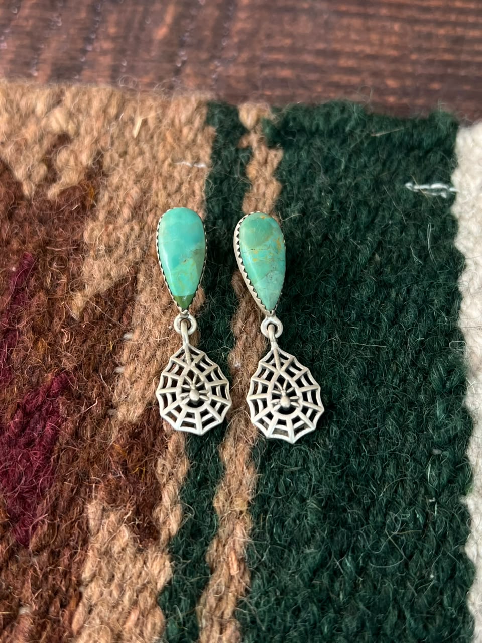 Handmade Sterling Silver Kingman Turquoise Halloween Collection: Post Dangle Earrings Signed Nizhoni