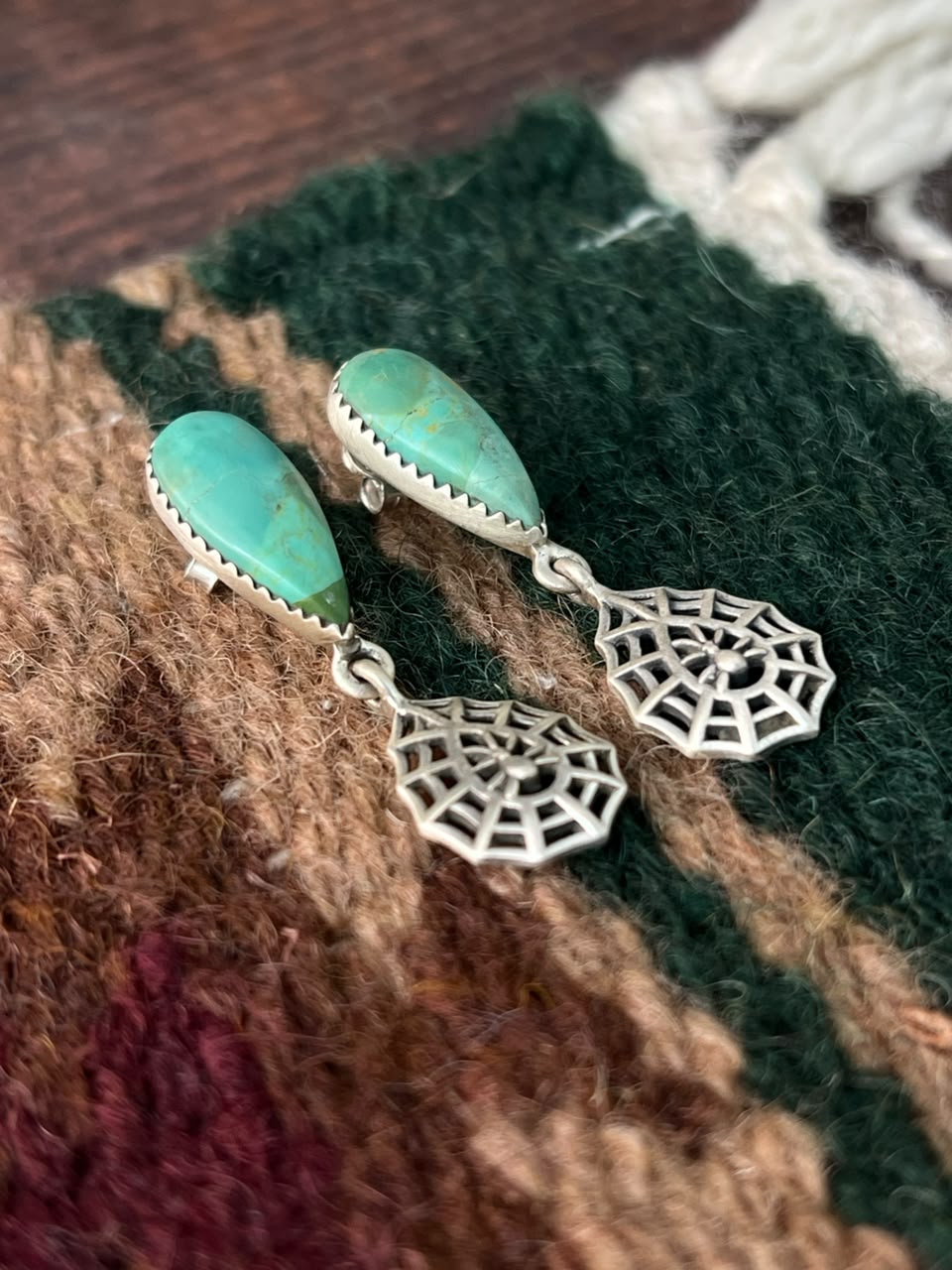 Handmade Sterling Silver Kingman Turquoise Halloween Collection: Post Dangle Earrings Signed Nizhoni