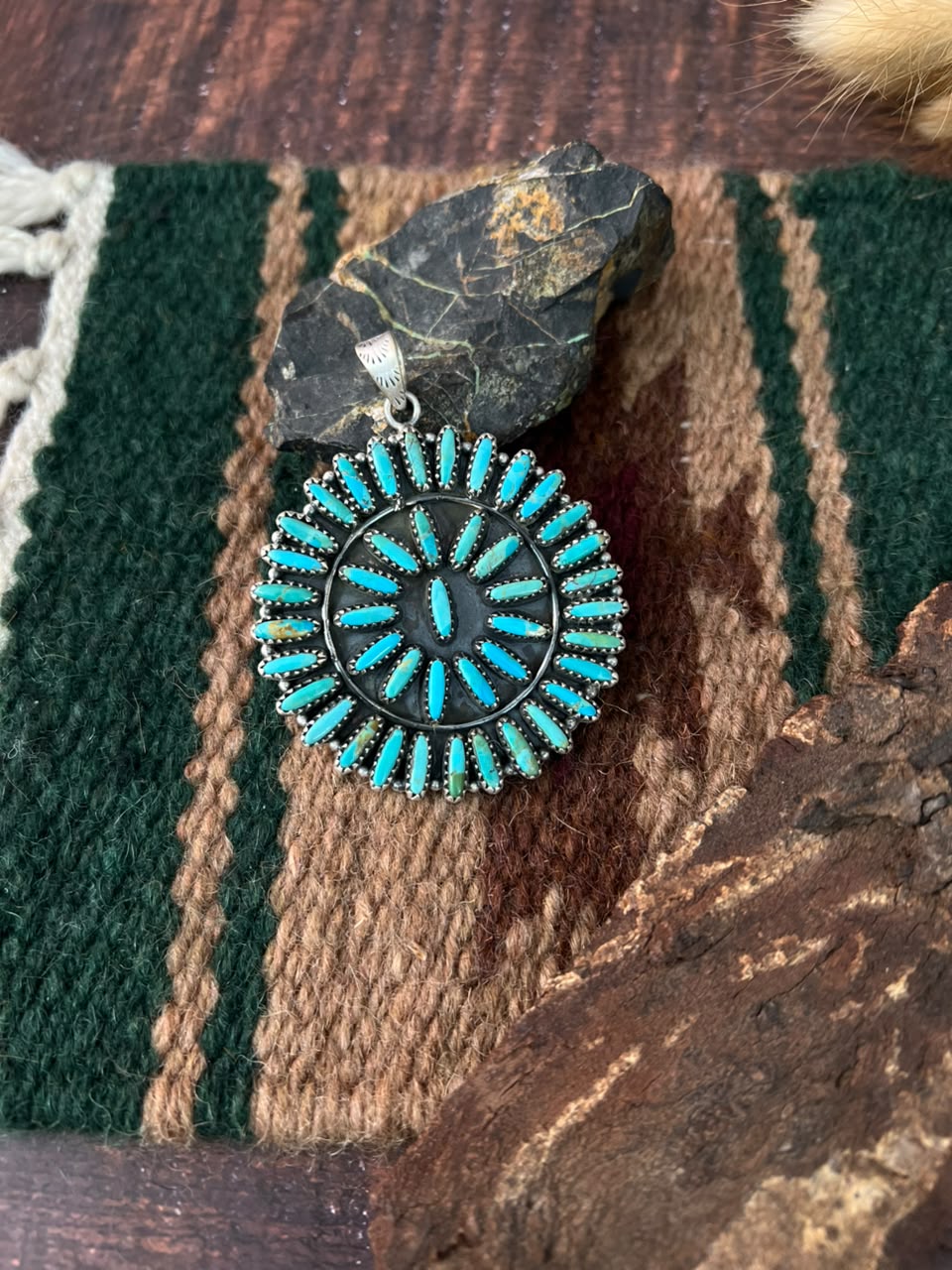 Handmade Sterling Silver Kingman Turquoise Pendant Signed Nizhoni