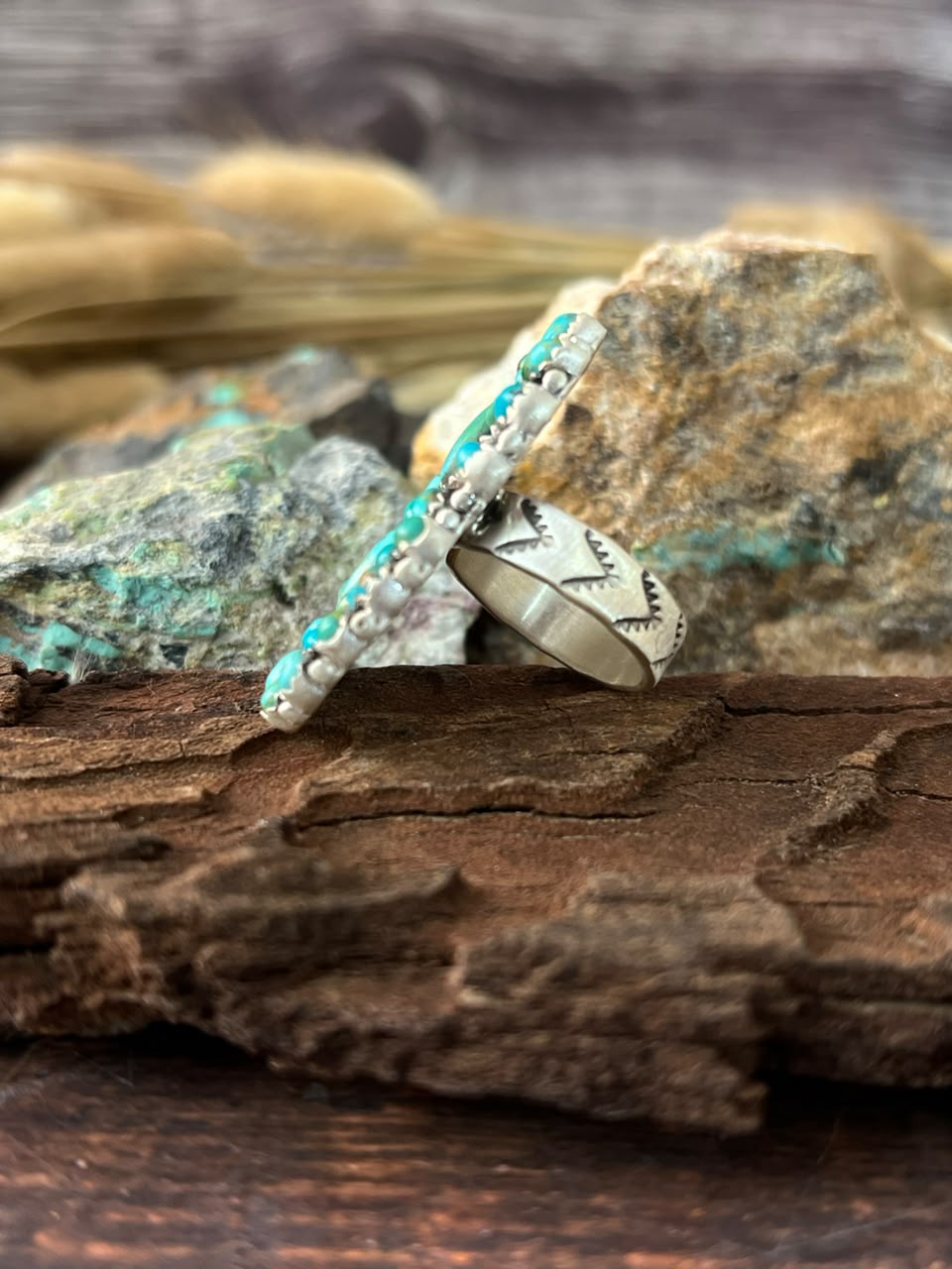 Handmade Sterling Silver Kingman Turquoise Adjustable Ring Signed Nizhoni