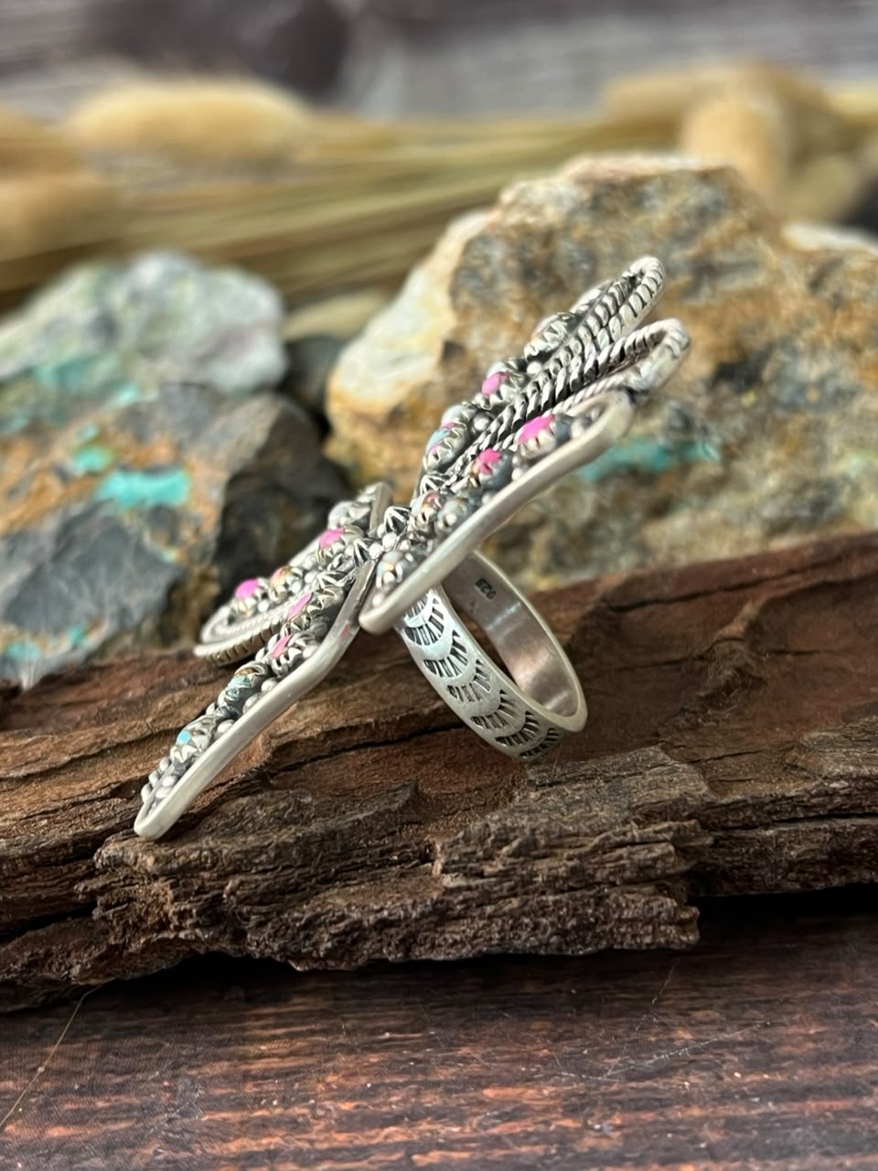 Handmade Sterling Silver Cotton Candy Butterfly Adjustable Ring Signed Nizhoni