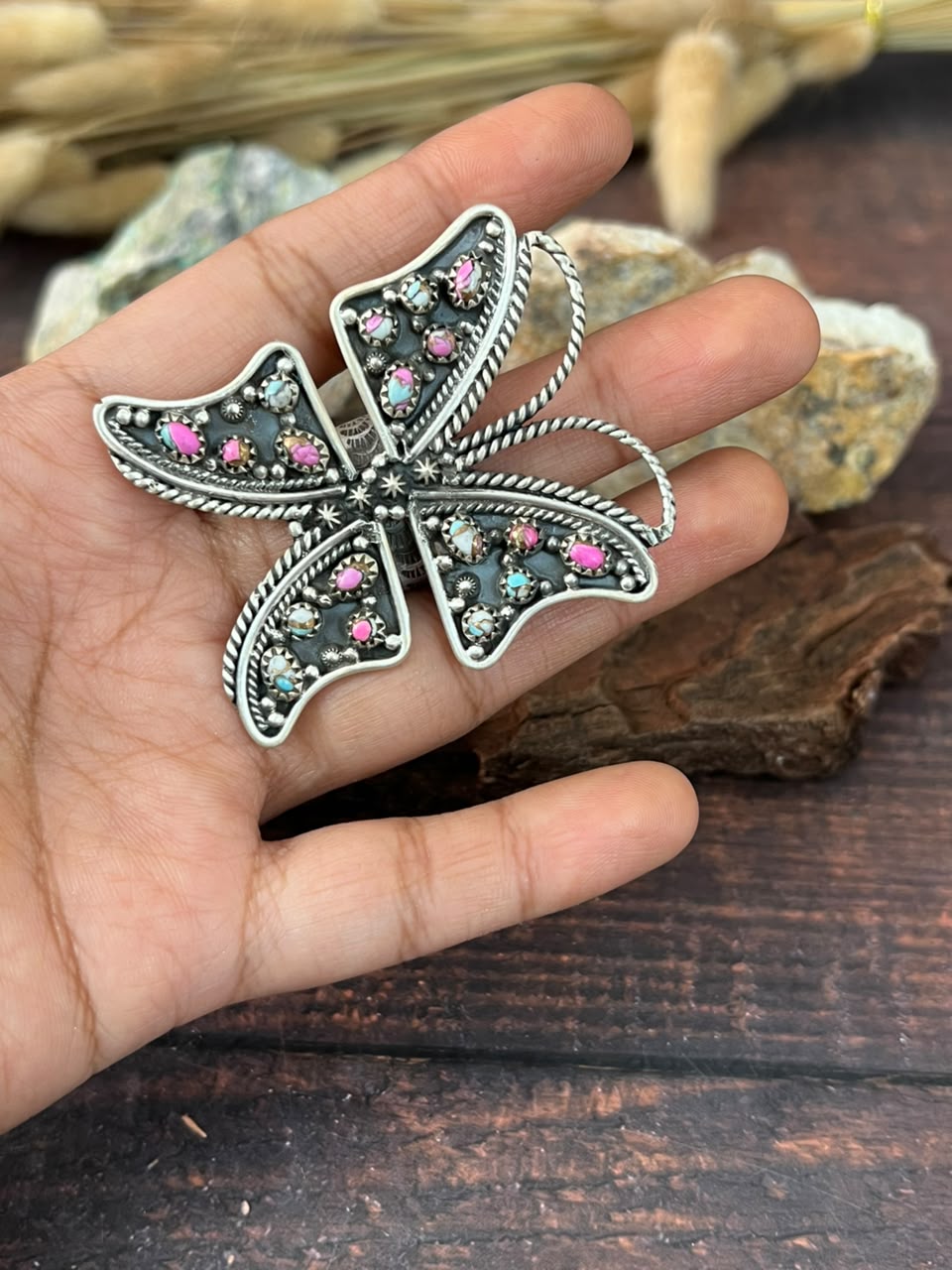 Handmade Sterling Silver Cotton Candy Butterfly Adjustable Ring Signed Nizhoni