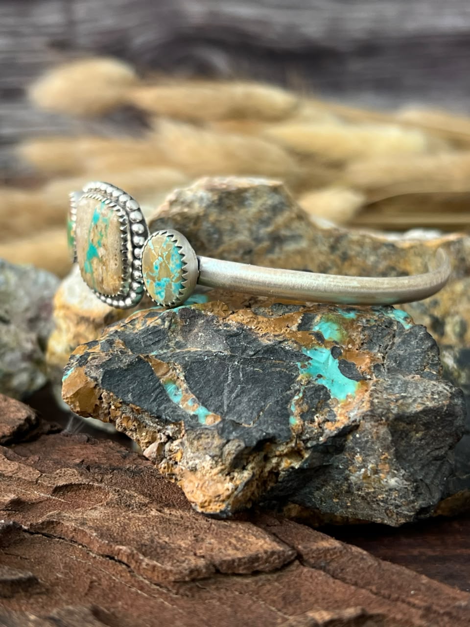 Handmade Sterling Silver Royston Ribbon Turquoise Cuff Bracelet Signed Nizhoni