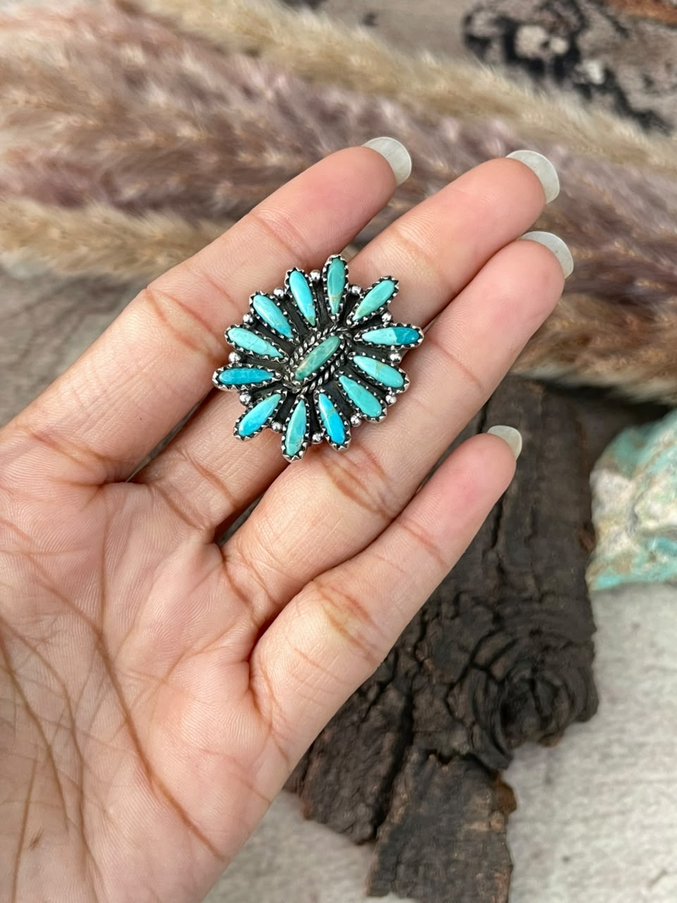 Handmade Sterling Silver Kingman Turquoise Adjustable Ring Signed Nizhoni