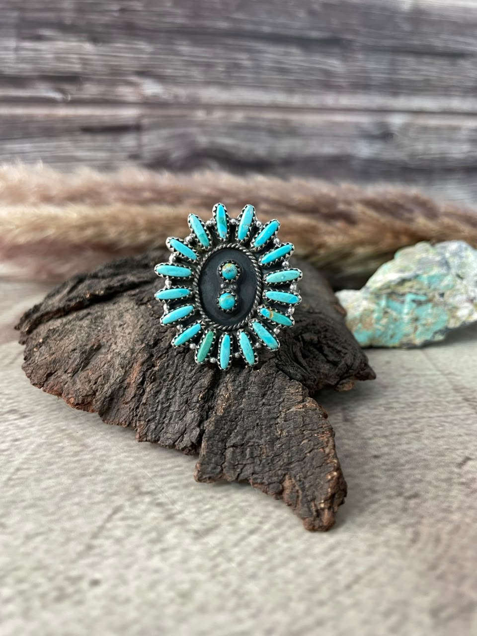 Handmade Sterling Silver Kingman Turquoise Adjustable Ring Signed Nizhoni