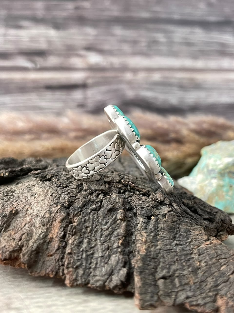 Handmade Sterling Silver Santa Maria Turquoise Naja Adjustable Ring Signed Nizhoni
