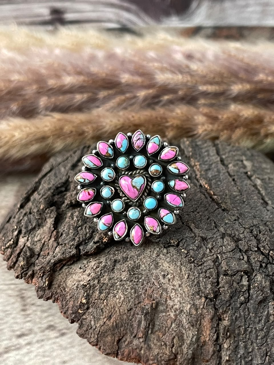 Handmade Sterling Silver Cotton Candy Adjustable Ring Signed Nizhoni (1)