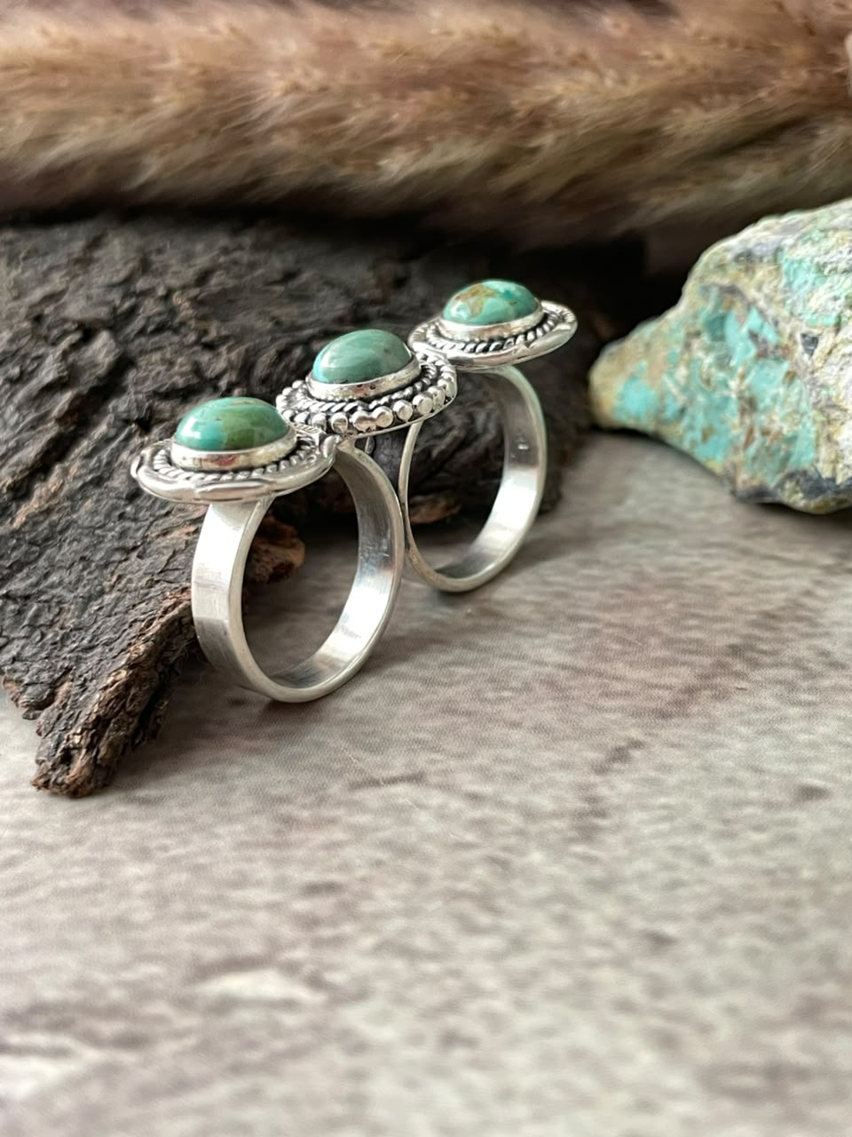 Handmade Sterling Silver Kingman Turquoise Adjustable Ring Signed Nizhoni