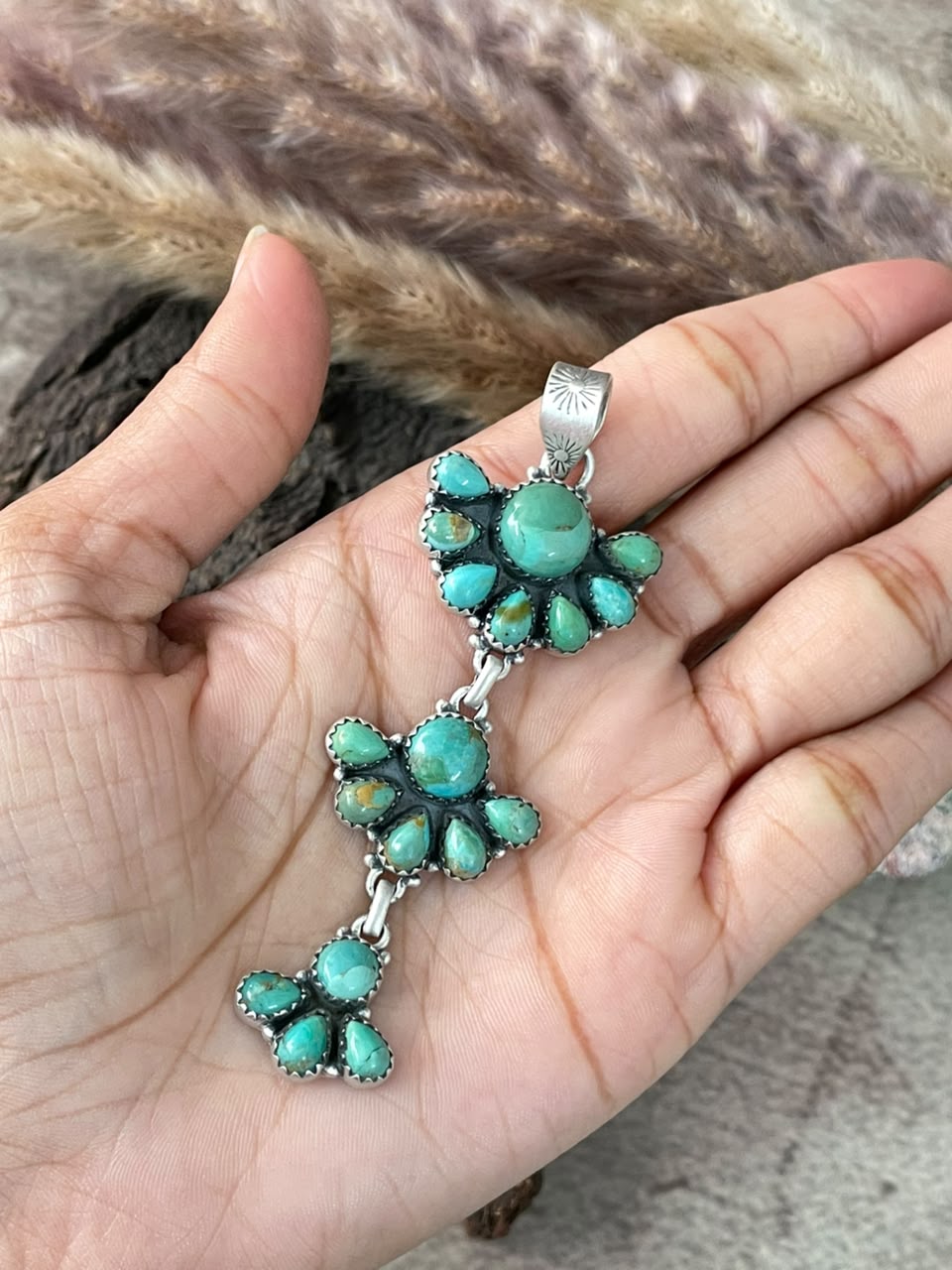 Handmade Sterling Silver Kingman Turquoise Pendant Signed Nizhoni