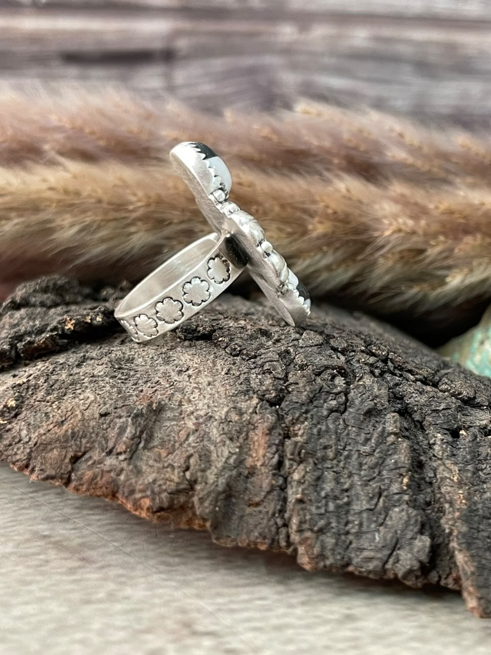 Handmade Sterling Silver White Buffalo  Adjustable Ring Signed Nizhoni