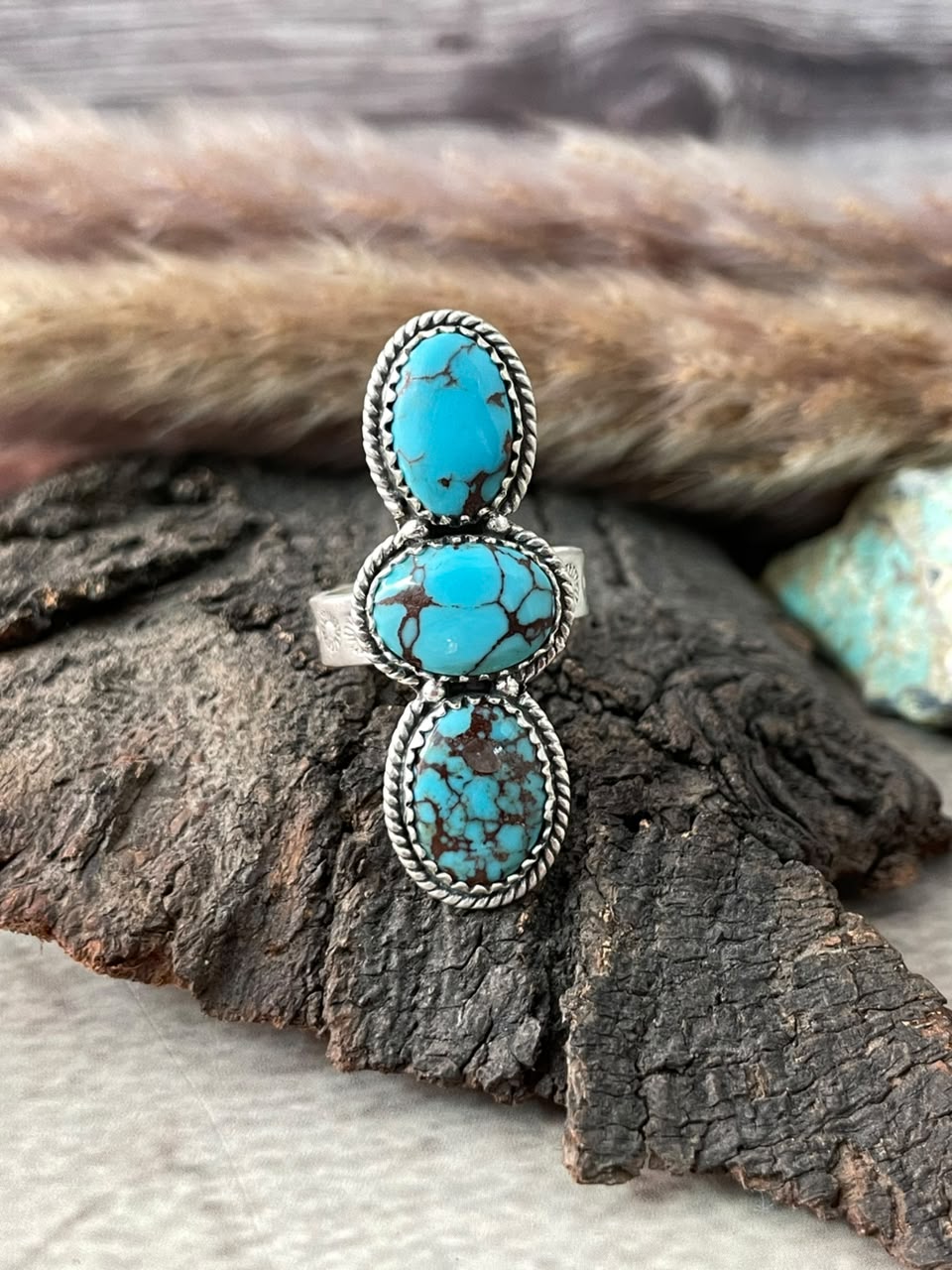 Handmade Sterling Silver Egyptian Turquoise Adjustable Ring Signed Nizhoni