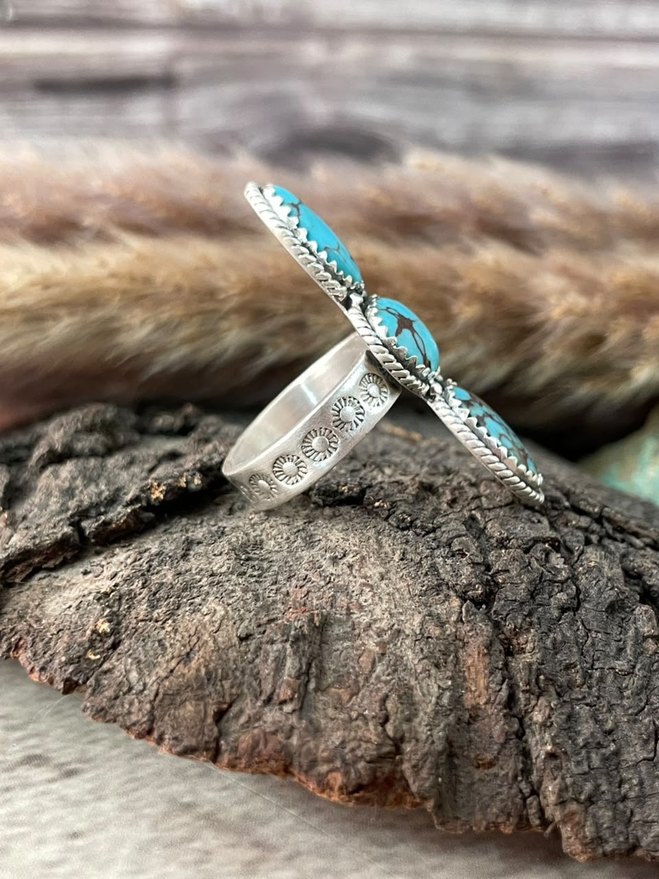 Handmade Sterling Silver Egyptian Turquoise Adjustable Ring Signed Nizhoni