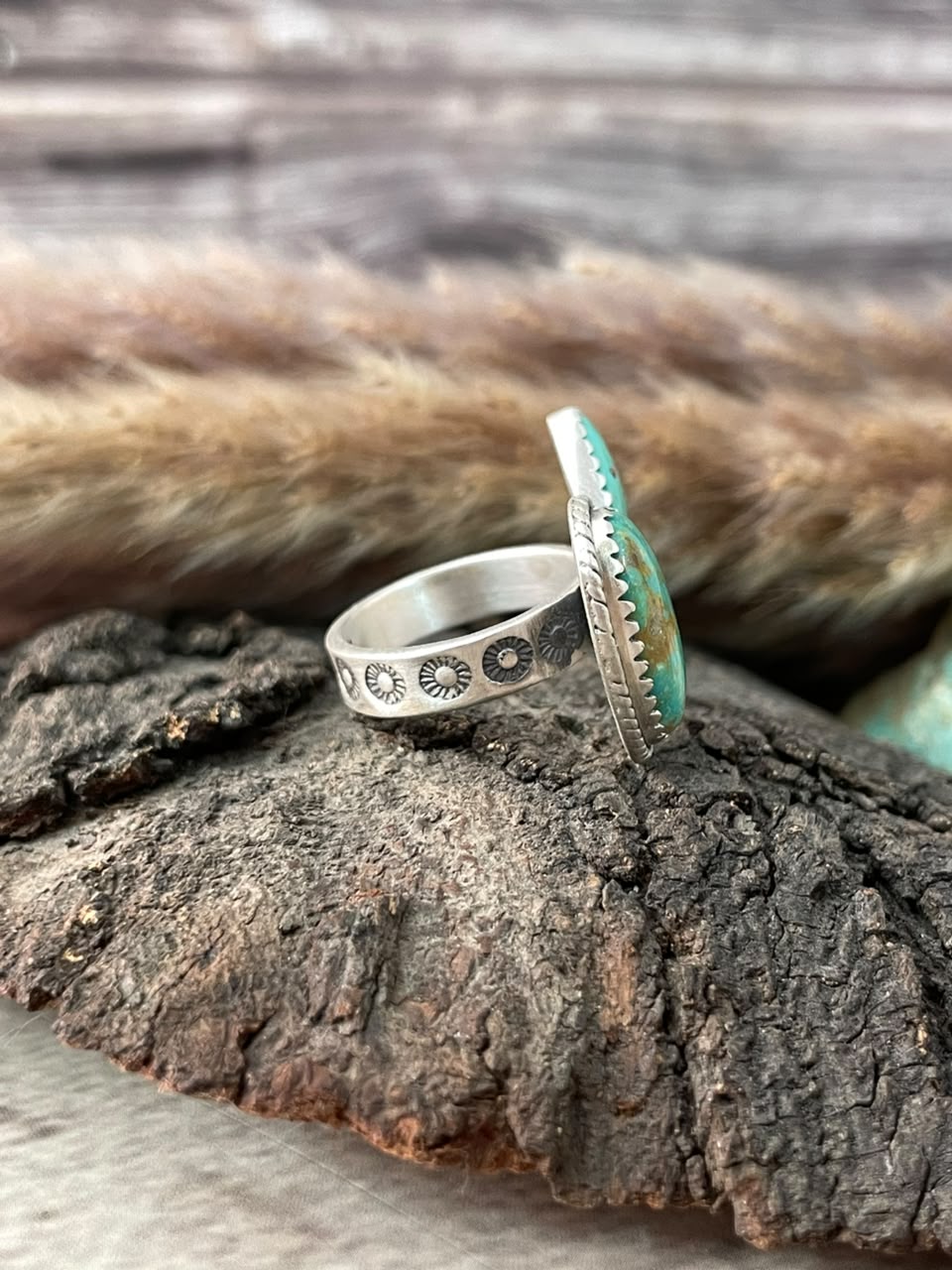 Handmade Sterling Silver Carico Lake Turquoise Adjustable Ring Signed Nizhoni