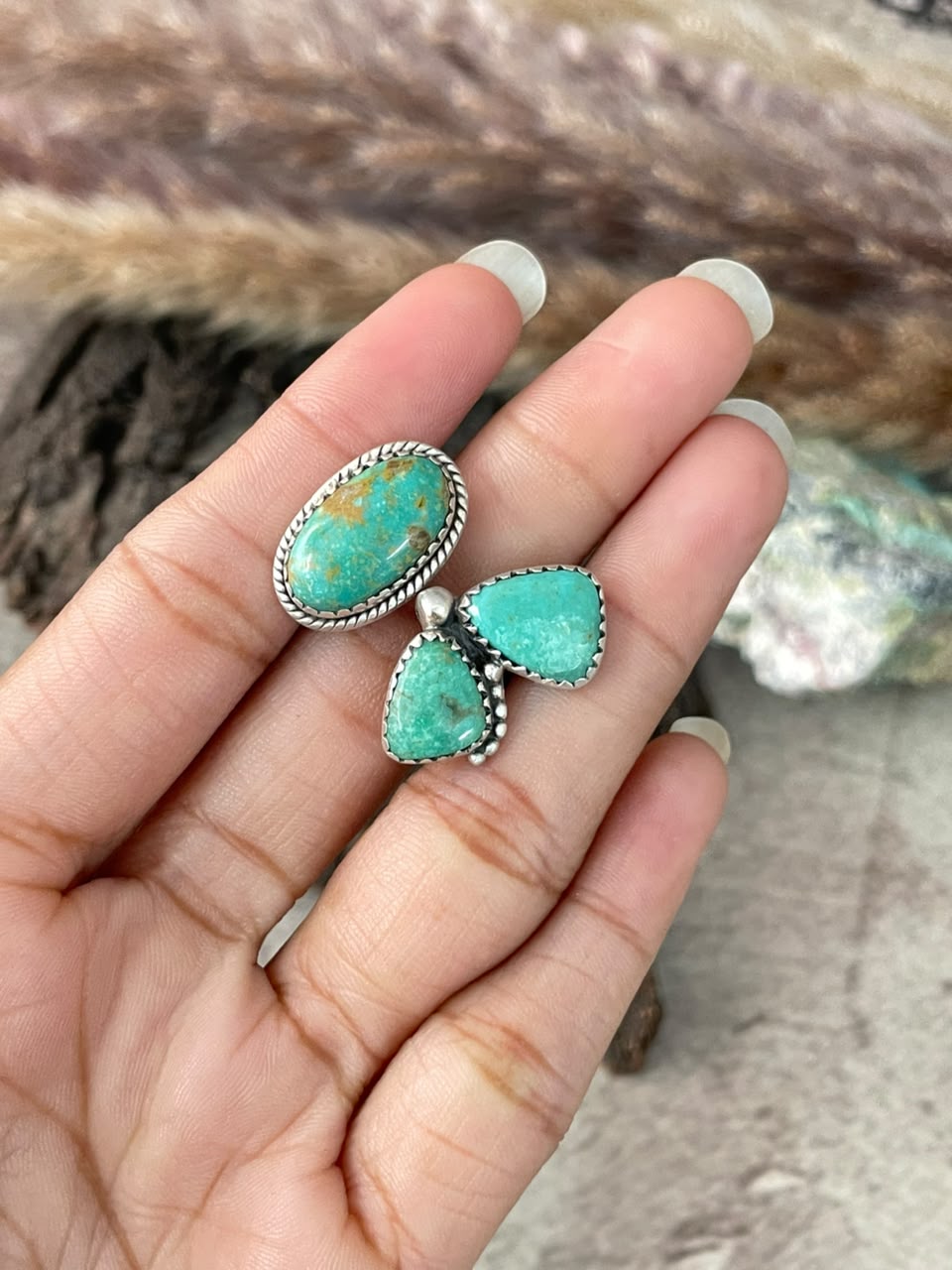 Handmade Sterling Silver Carico Lake Turquoise Adjustable Ring Signed Nizhoni