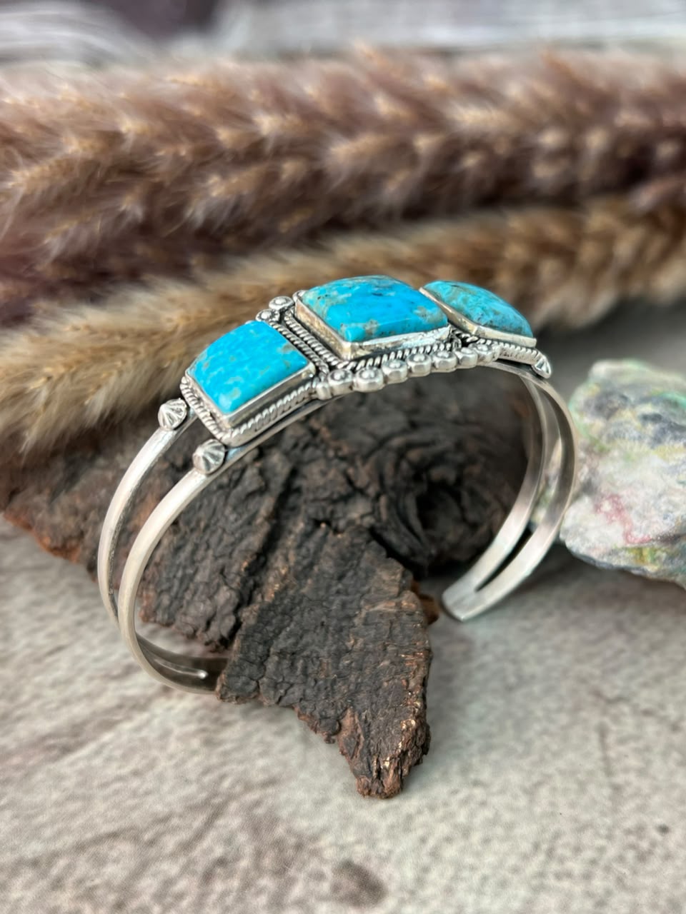 Handmade Sterling Silver Ithaca Peak Turquoise Cuff Bracelet Signed Nizhoni
