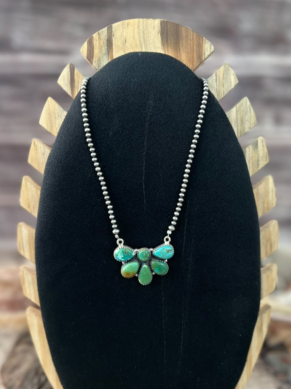 Handmade Sterling Silver Carico Lake Turquoise Beaded Necklace Signed Nizhoni