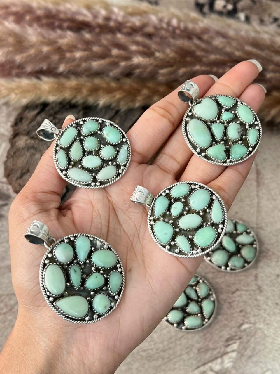 Handmade Sterling Silver Paloma Turquoise Pendant Signed Nizhoni