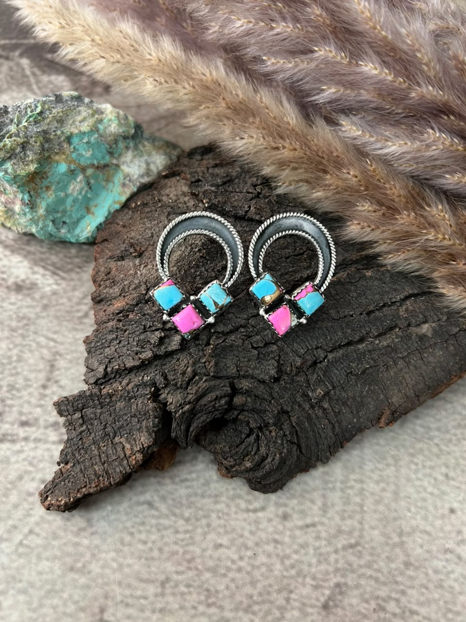 Handmade Sterling Silver Cotton Candy Post Studs Earrings Signed Nizhoni