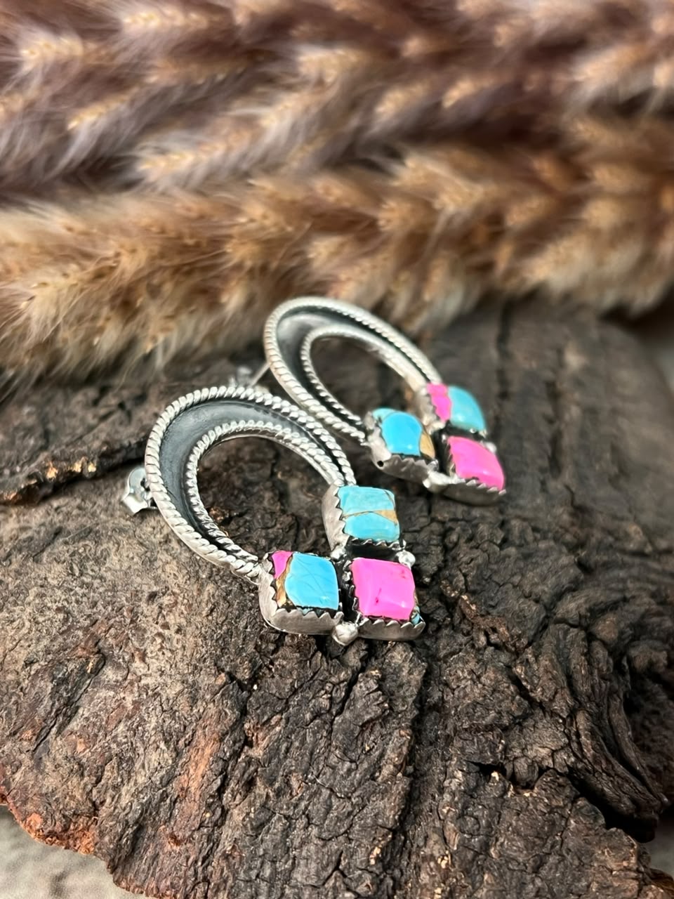 Handmade Sterling Silver Cotton Candy Post Studs Earrings Signed Nizhoni