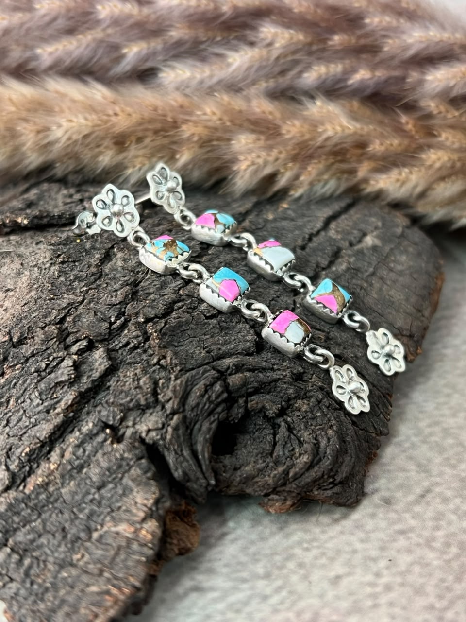 Handmade Sterling Silver Cotton Candy Post Dangle Earrings Signed Nizhoni
