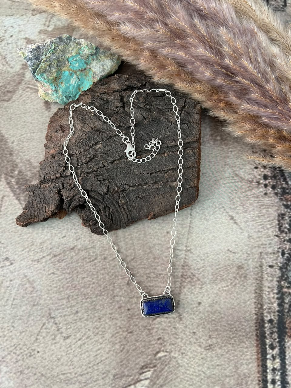 Handmade Sterling Silver Lapis Necklace Signed Nizhoni