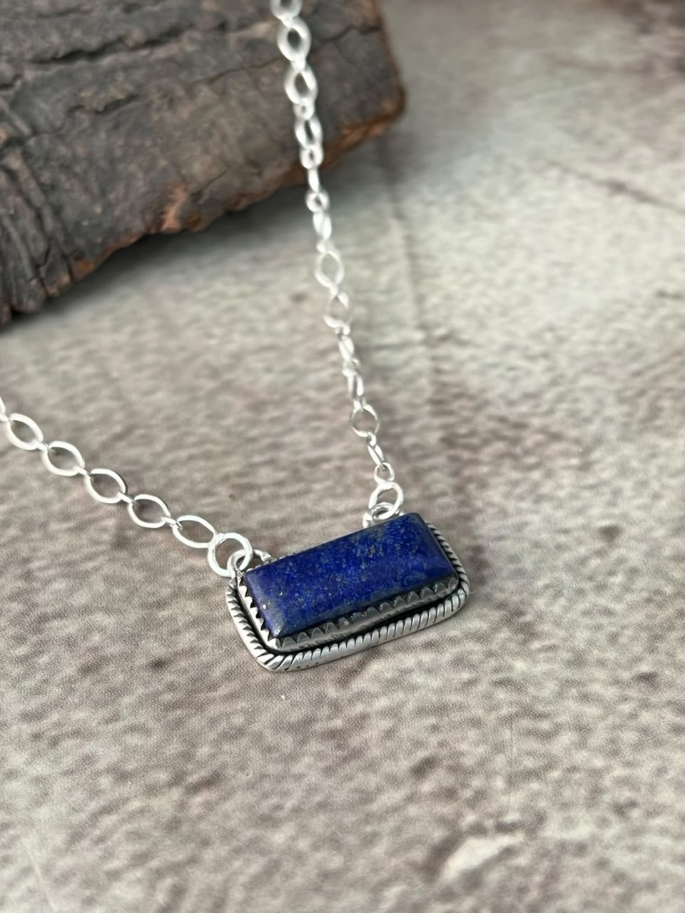 Handmade Sterling Silver Lapis Necklace Signed Nizhoni