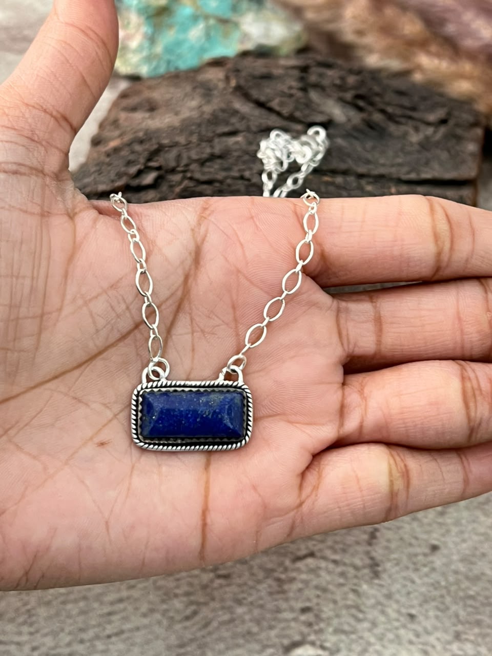 Handmade Sterling Silver Lapis Necklace Signed Nizhoni