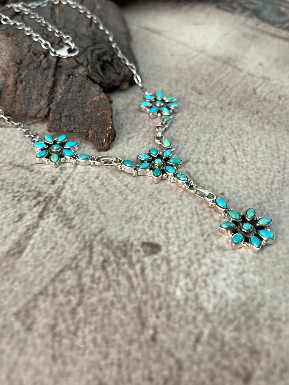 Handmade Sterling Silver Kingman Turquoise Lariat Necklace Signed Nizhoni