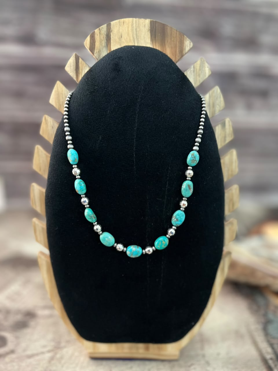 Handmade Sterling Silver Kingman Turquoise Beaded Necklace Signed Nizhoni