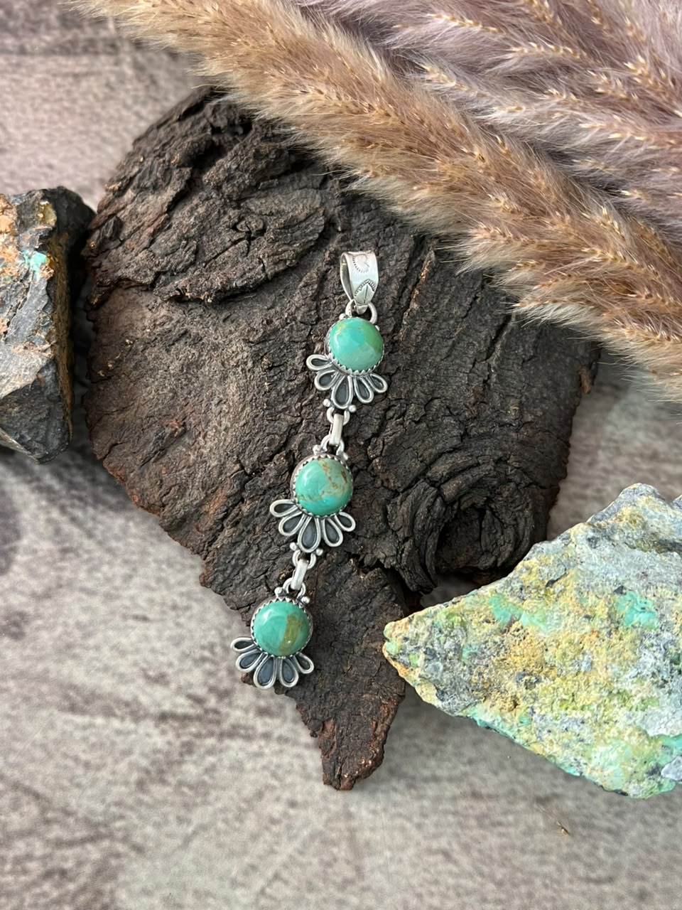 Handmade Sterling Silver Kingman Turquoise Pendant Signed Nizhoni