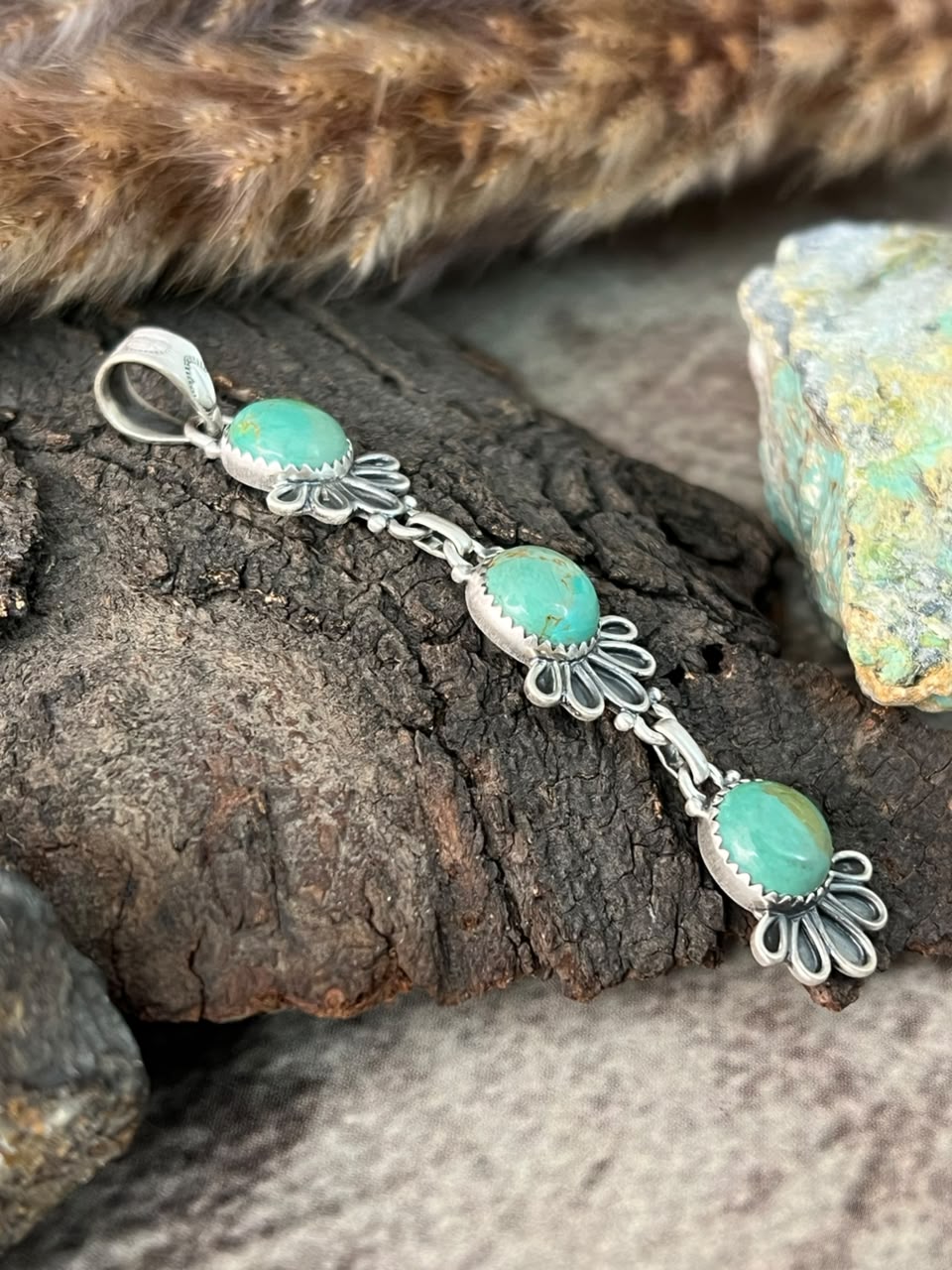 Handmade Sterling Silver Kingman Turquoise Pendant Signed Nizhoni