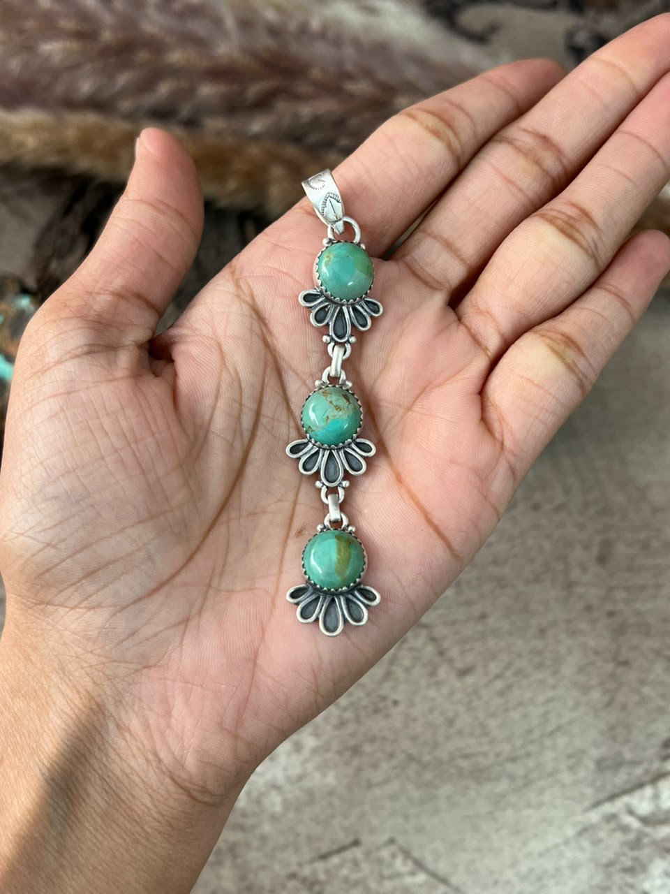 Handmade Sterling Silver Kingman Turquoise Pendant Signed Nizhoni