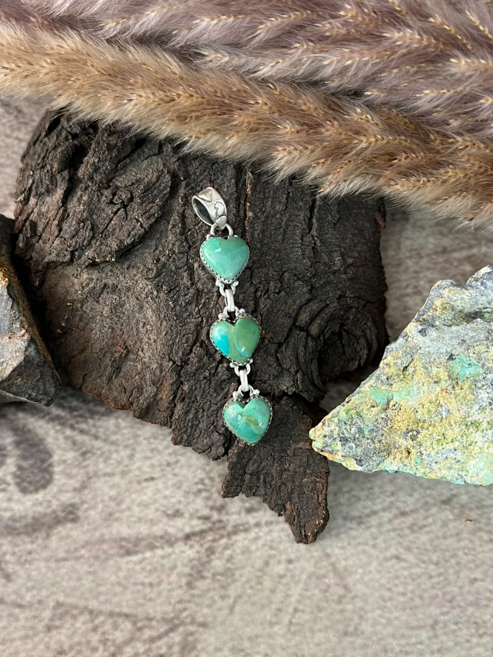 Handmade Sterling Silver Kingman Turquoise Heart Pendant Signed Nizhoni