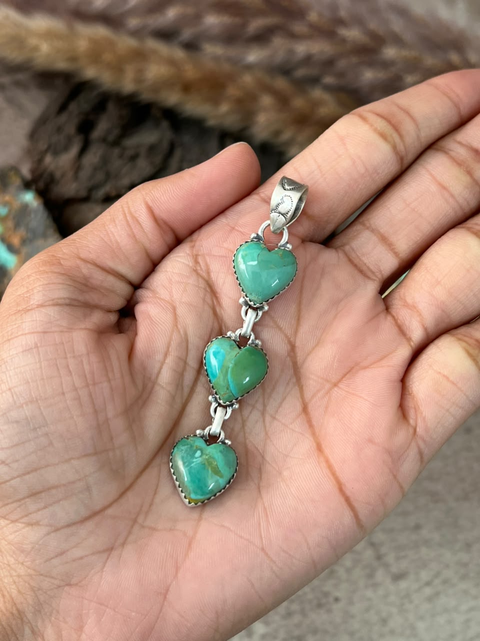 Handmade Sterling Silver Kingman Turquoise Heart Pendant Signed Nizhoni